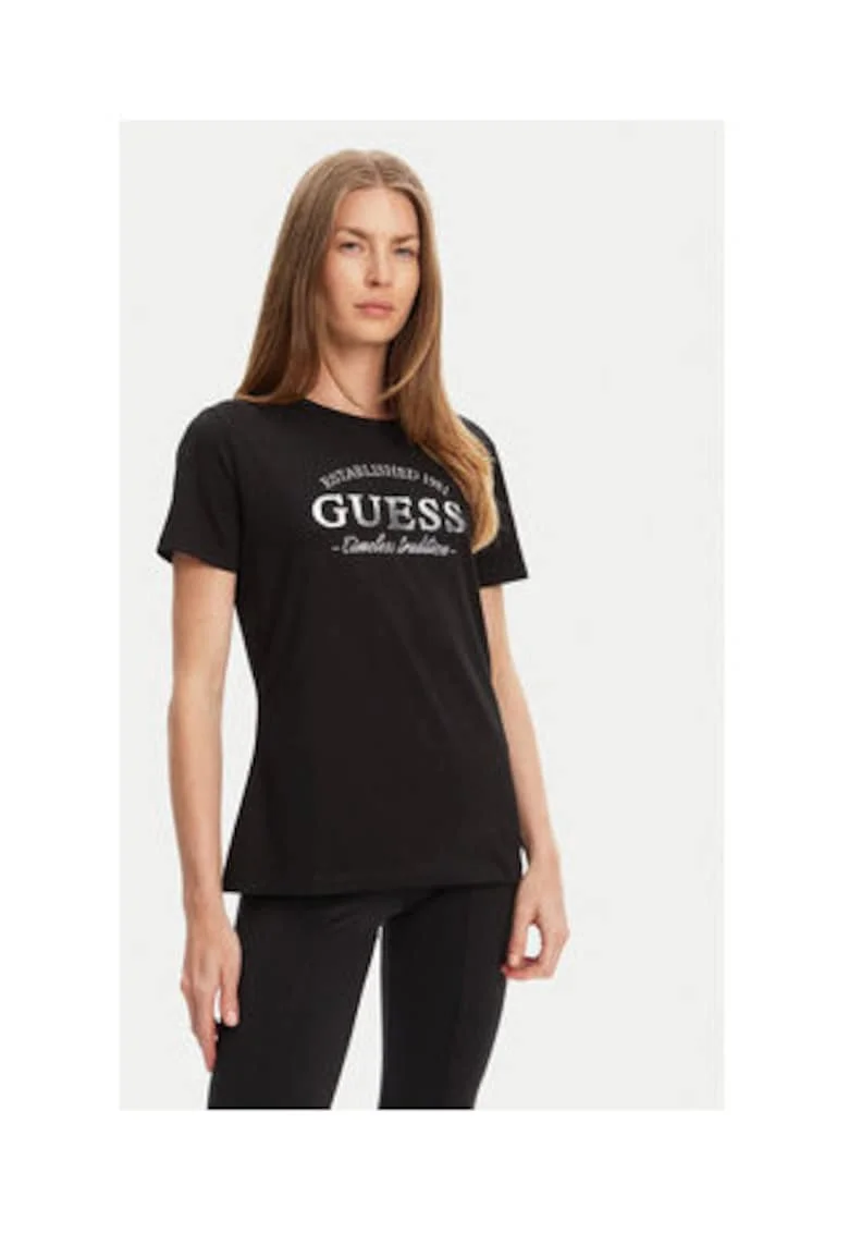 Tricou din amestec de bumbac cu model logo cu strasuri