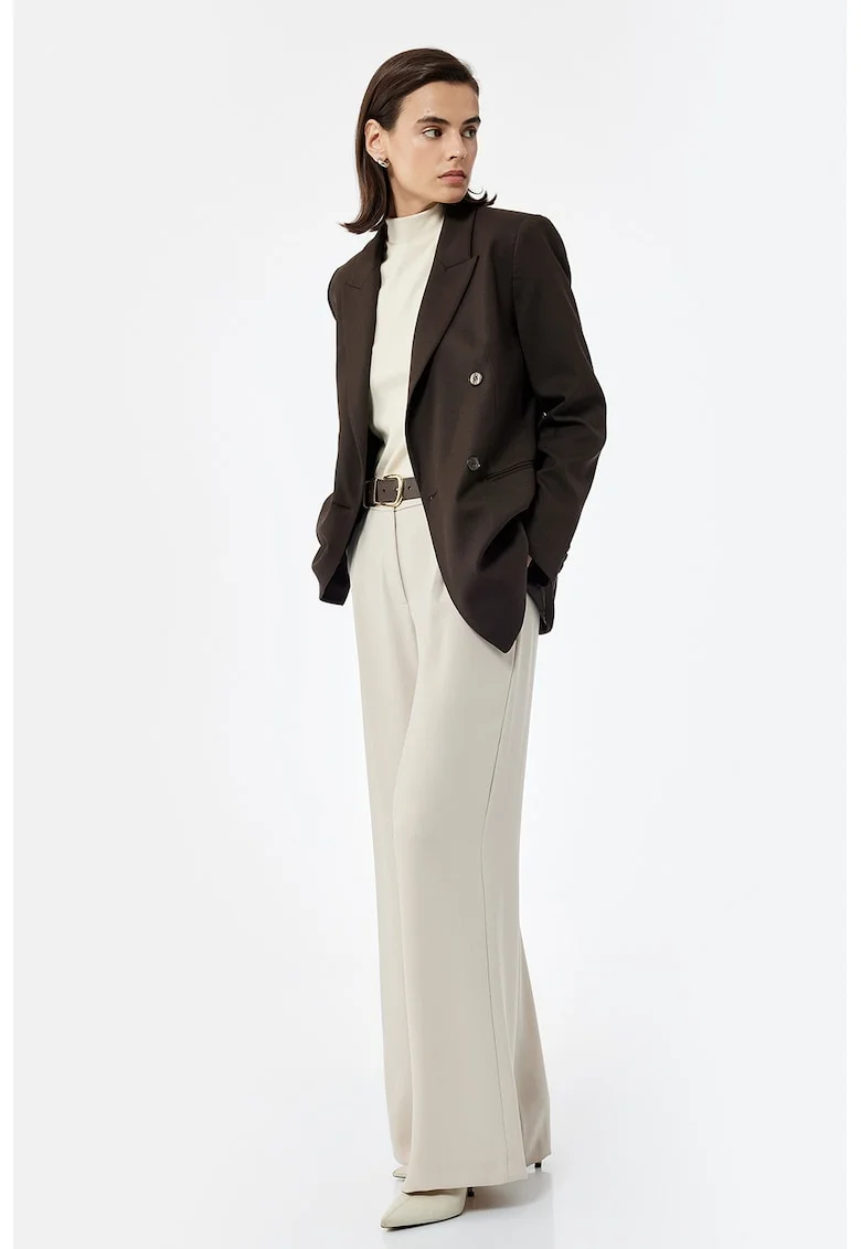 Pantaloni cu croiala ampla si talie medie, Maro taupe deschis