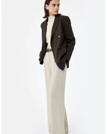 Pantaloni cu croiala ampla si talie medie, Maro taupe deschis