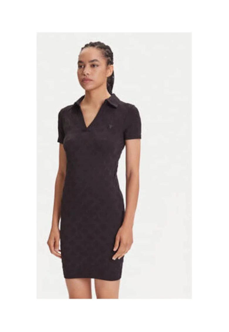 Rochie casual din amestec de poliamida cu guler polo cu nasturi