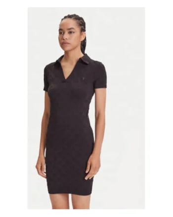 Rochie casual din amestec de poliamida cu guler polo cu nasturi
