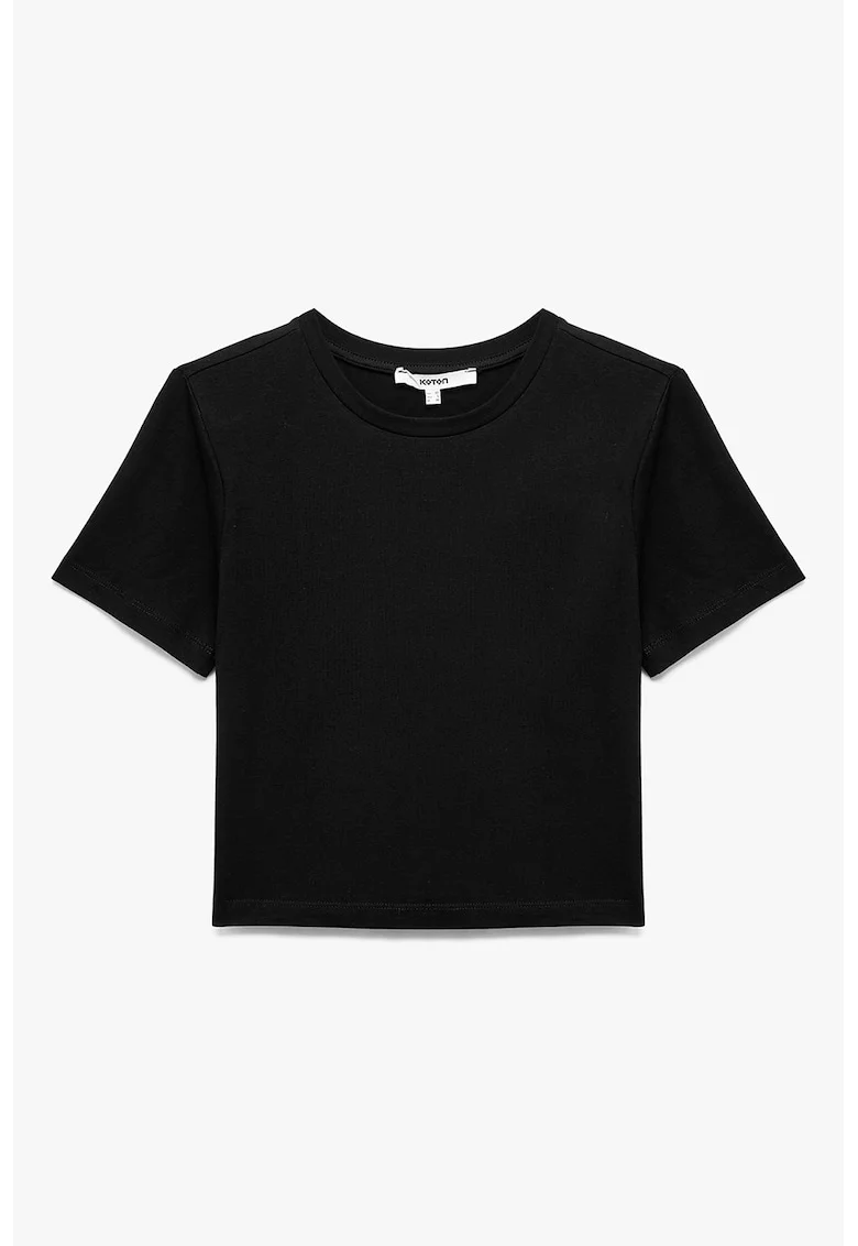 Tricou slim fit cu decolteu la baza gatului, Negru