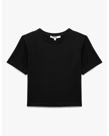 Tricou slim fit cu decolteu la baza gatului, Negru