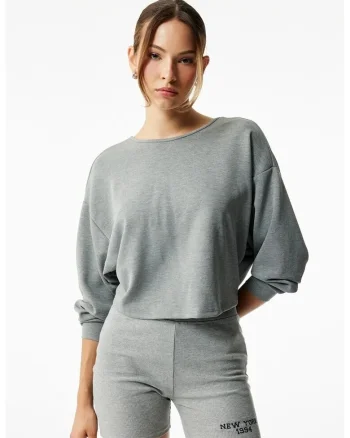 Bluza de trening din amestec de modal cu decolteu adanc pe spate, Gri inchis melange