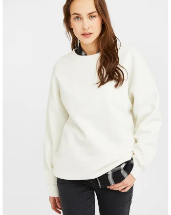 Bluza de trening cu decolteu rotund, Alb fildes