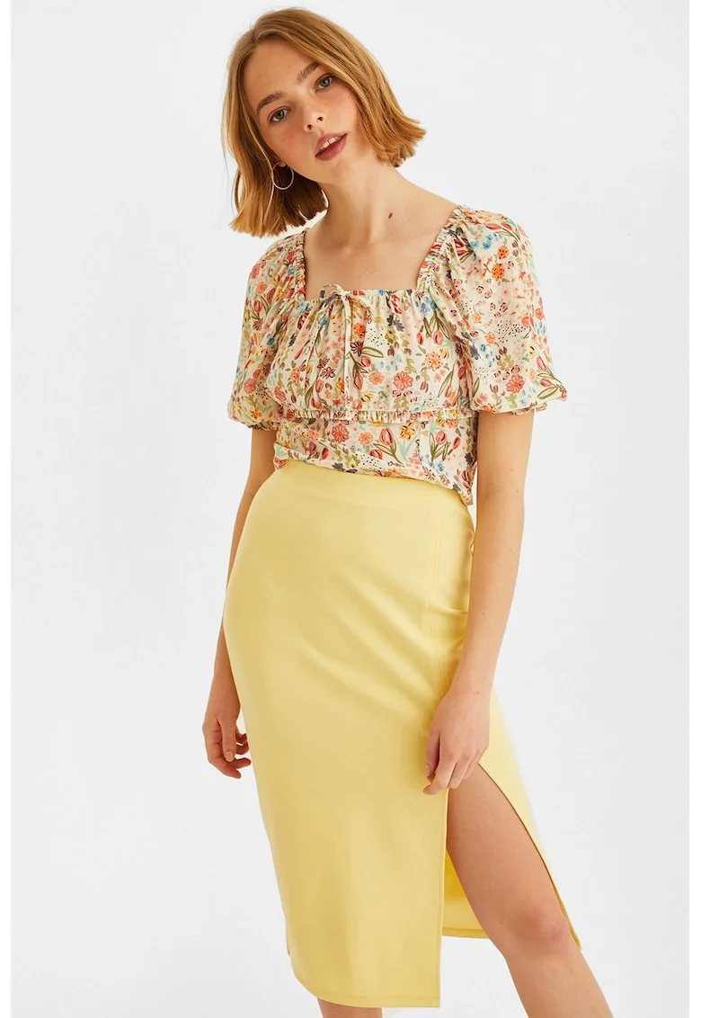 Bluza cu imprimeu si maneci scurte, Multicolor