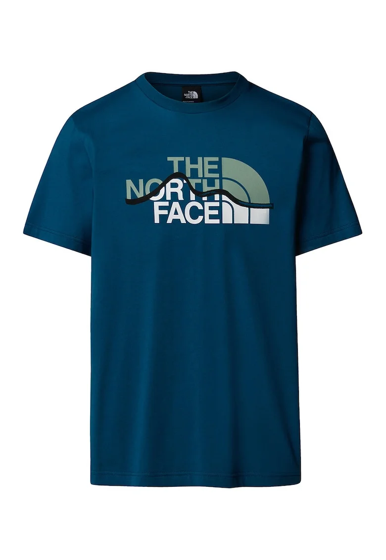 Tricou cu imprimeu logo Mountain Line, Alb/Albastru petrol