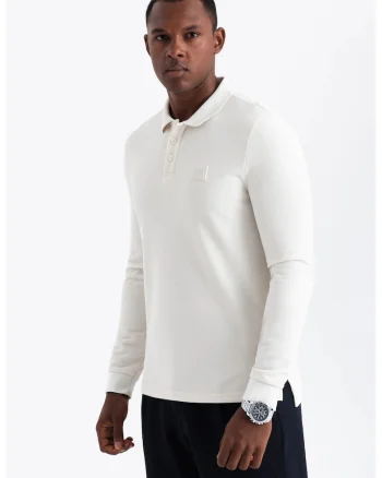 Bluza polo cu fenta cu fermoar, Alb