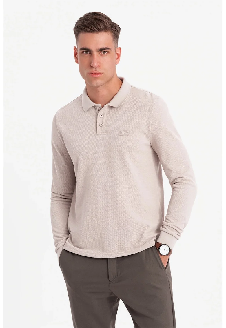 Bluza polo cu fenta cu fermoar, Maro nisip