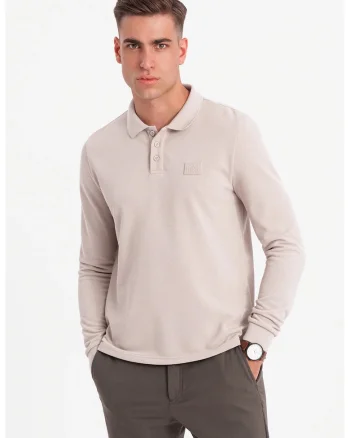 Bluza polo cu fenta cu fermoar, Maro nisip
