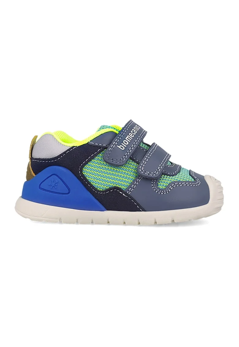 Pantofi sport cu inchidere velcro si garnituri din piele, Galben/Albastru prafuit/Mint
