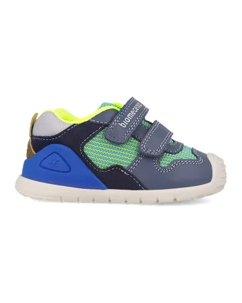 Pantofi sport cu inchidere velcro si garnituri din piele, Galben/Albastru prafuit/Mint
