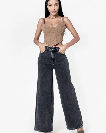 Blugi negri dama wide leg  YY300-8 M10 17949, Negru