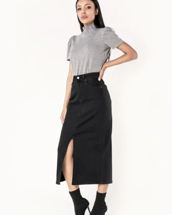 Fusta neaga de denim cu slit frontal P215 M10 17915, Negru