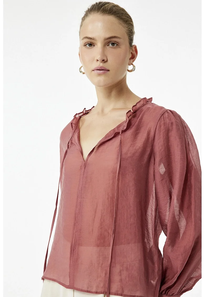 Bluza din amestec de lyocell cu snururi, Rosu stins