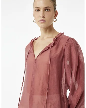 Bluza din amestec de lyocell cu snururi, Rosu stins