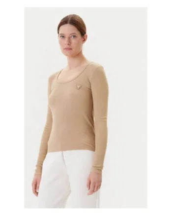Bluza din amestec de viscoza cu striatii, decolteu rotund si aplicatie metalica discreta