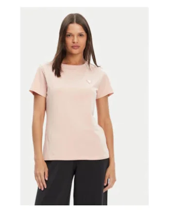 Tricou regular fit cu model uni, decolteu la baza gatului si aplicatie metalica