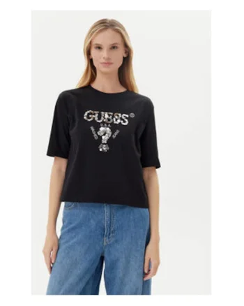 Tricou din bumbac cu logo din paiete