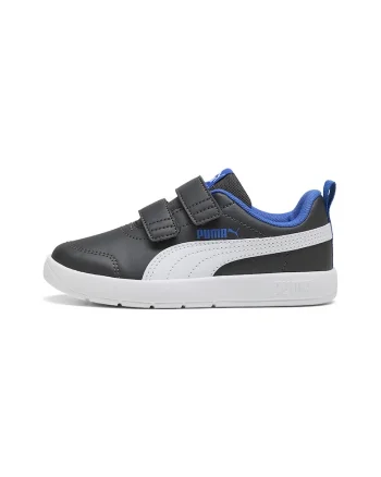 Pantofi sport Courtflex V3 cu velcro, Alb/Negru/Albastru royal