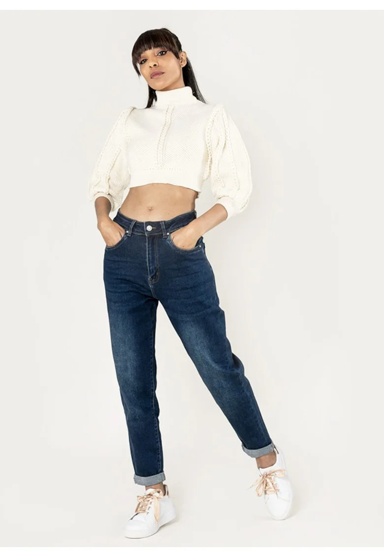 Blugi dama Mom Fit  Albastru inchis P502-9 M8 18017, Albastru inchis