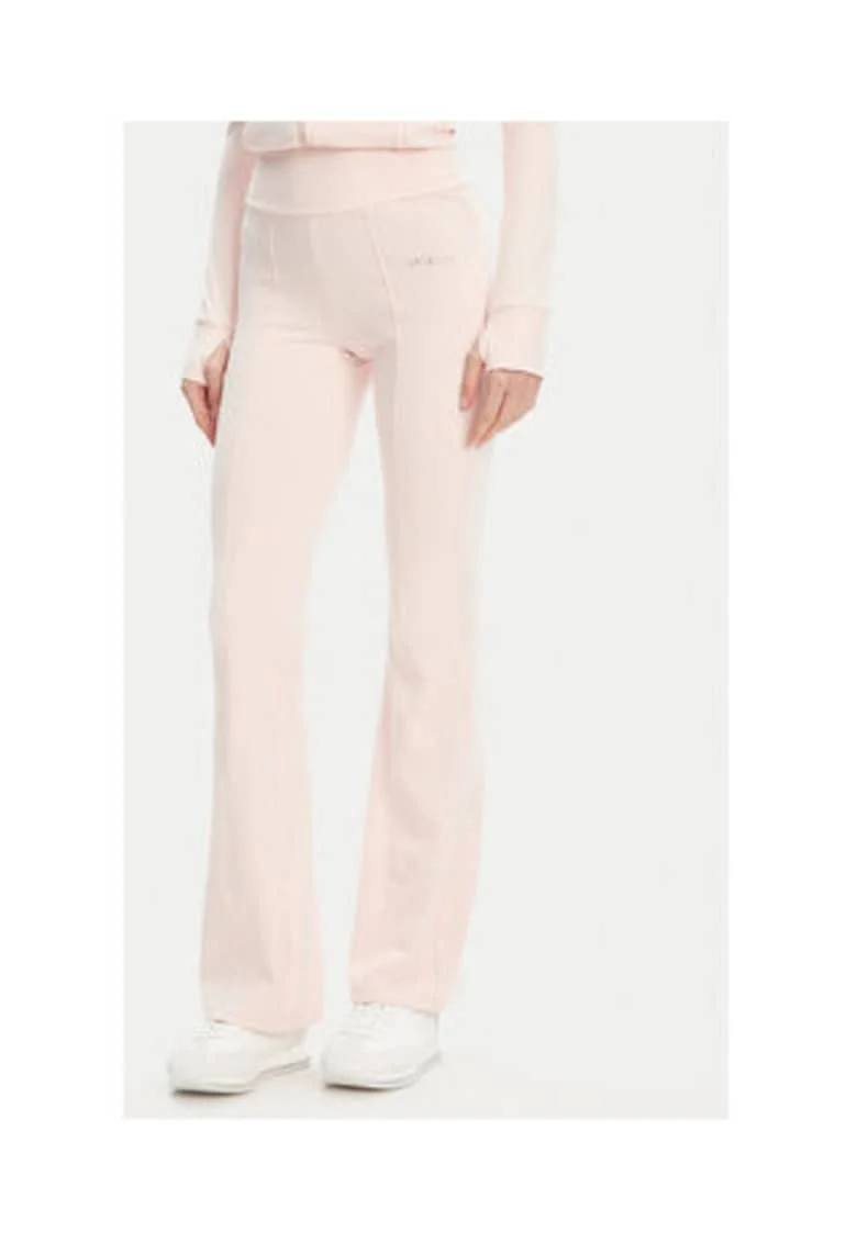 Pantaloni de trening cu logo metalic discret, croiala evazata si talie inalta