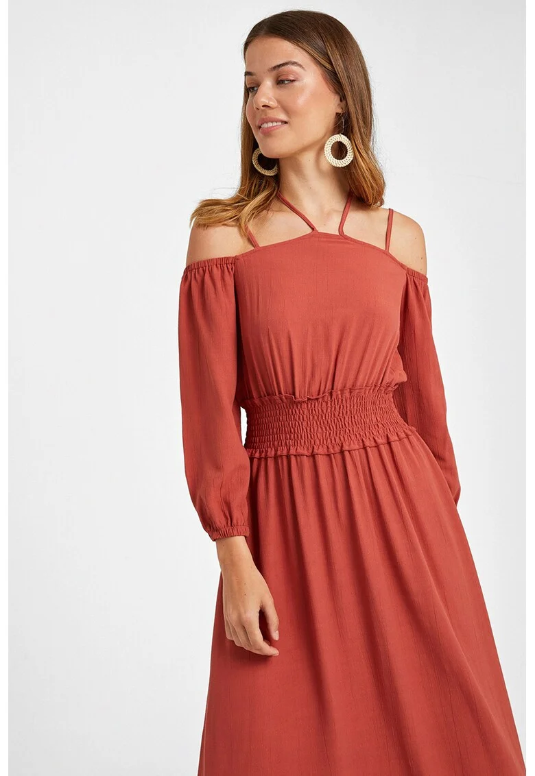 Rochie midi cu decupaje pe umeri, Portocaliu