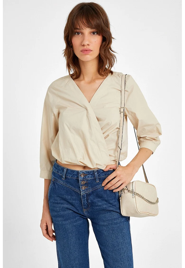 Bluza cu decolteu cache-coeur, Alb fildes