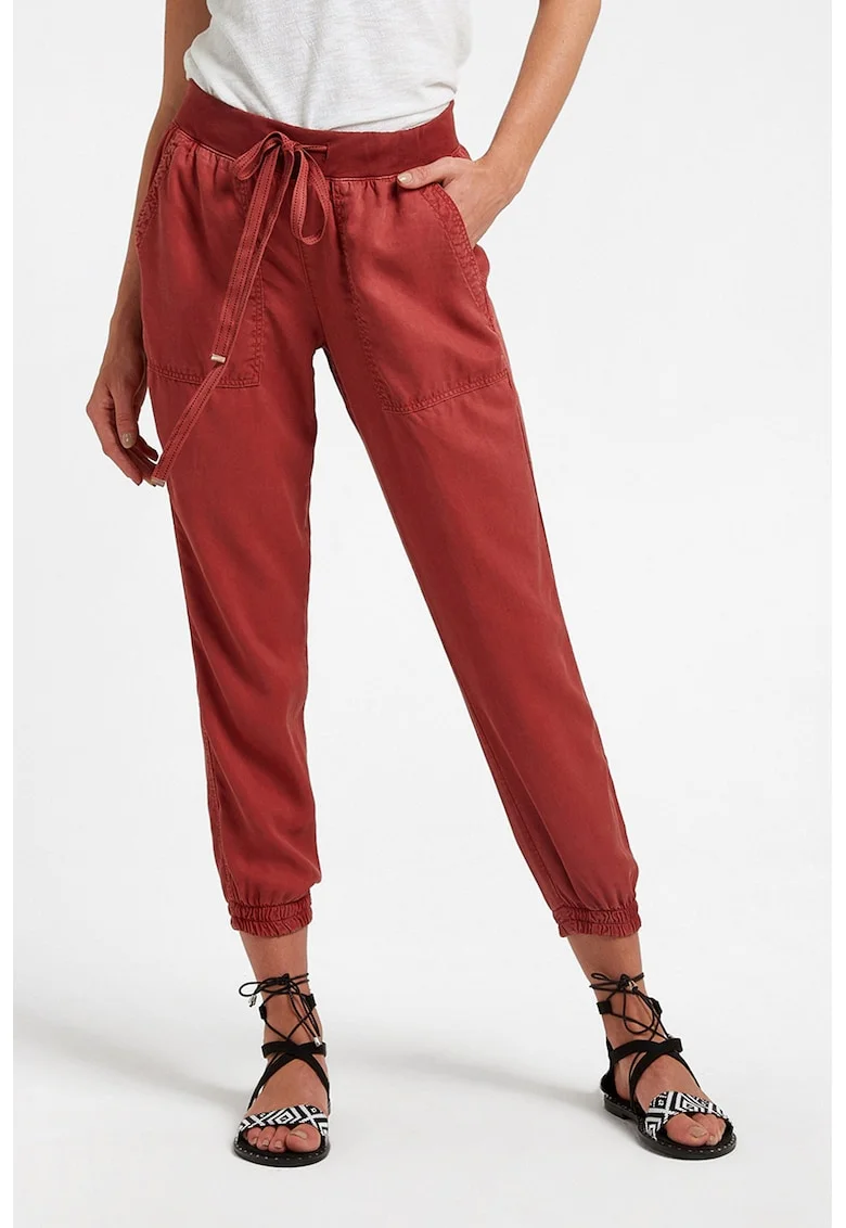 Pantaloni din lyocell cu snur de ajustare si buzunare supradimensionate \, Rosu inchis