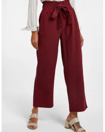 Pantaloni crop cu buzunare laterale, Visiniu