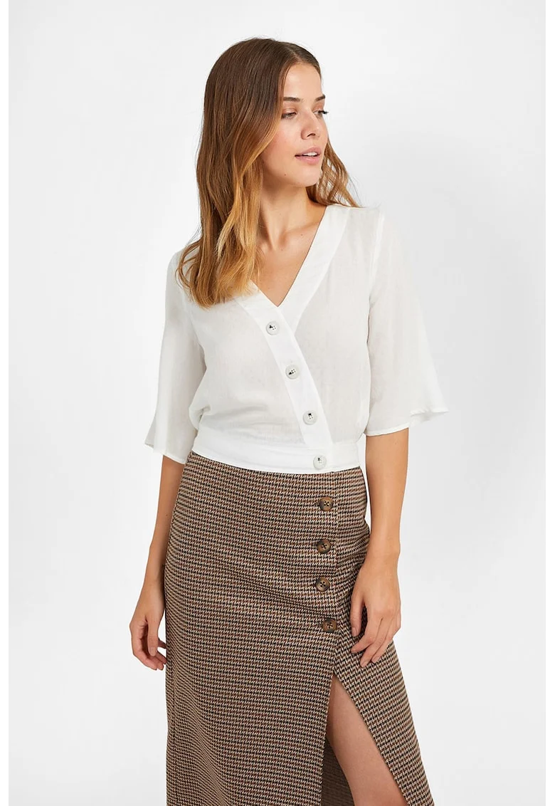 Bluza crop cu nasturi asimetrici, Alb murdar