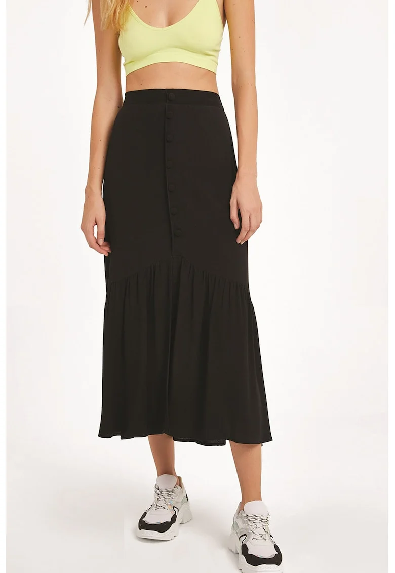 Fusta midi cu croiala in A, Negru