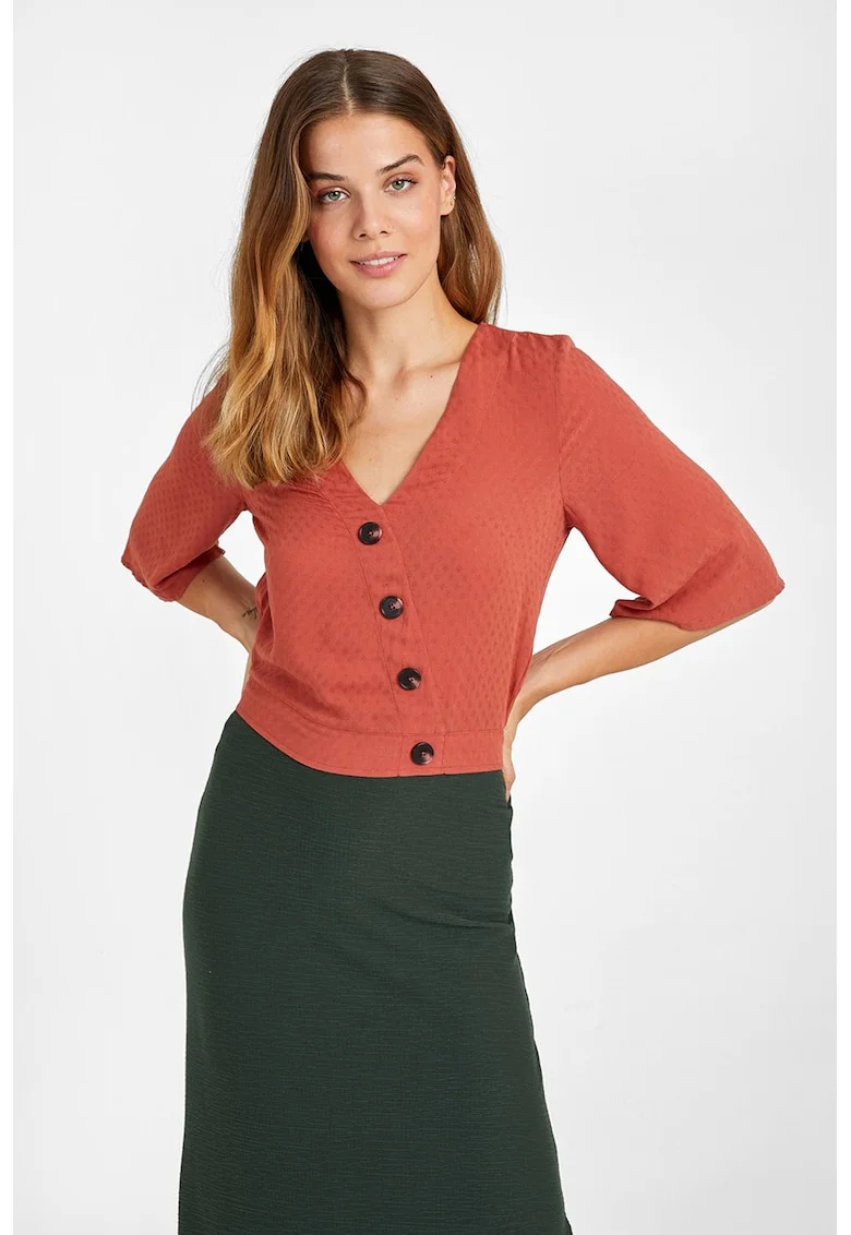 Bluza crop cu nasturi asimetrici, Rosu stins