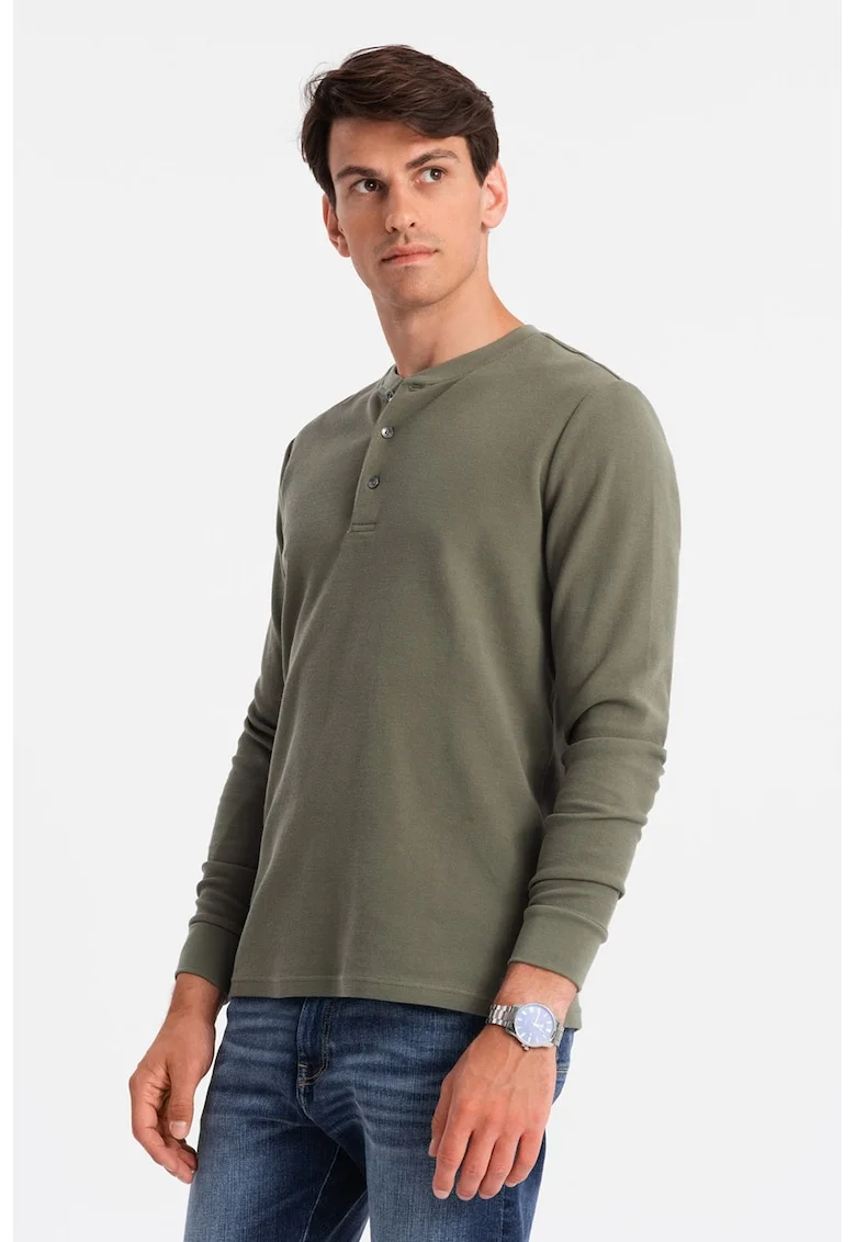 Bluza uni cu fenta cu nasturi, Kaki
