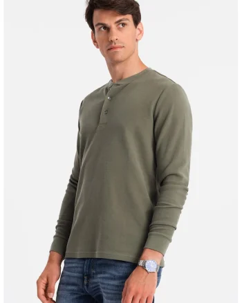 Bluza uni cu fenta cu nasturi, Kaki