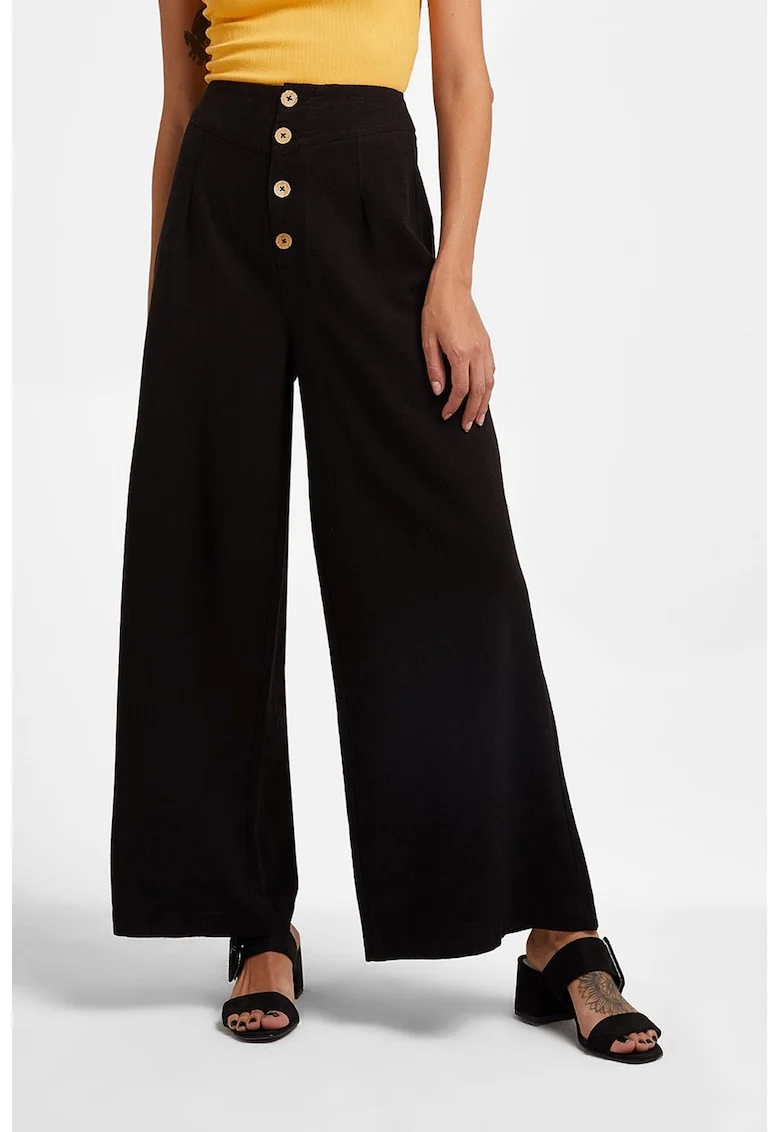 Pantaloni crop evazati cu nasturi, Negru