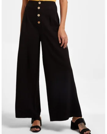 Pantaloni crop evazati cu nasturi, Negru
