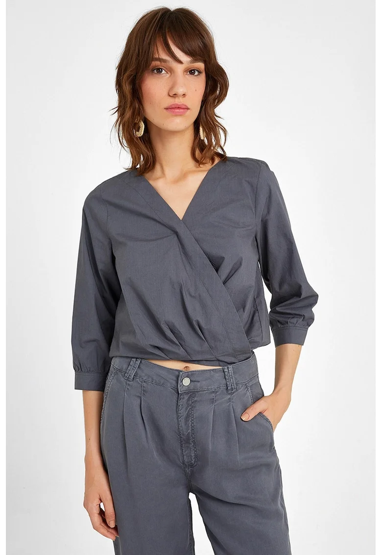 Bluza cu decolteu cache-coeur, Gri inchis
