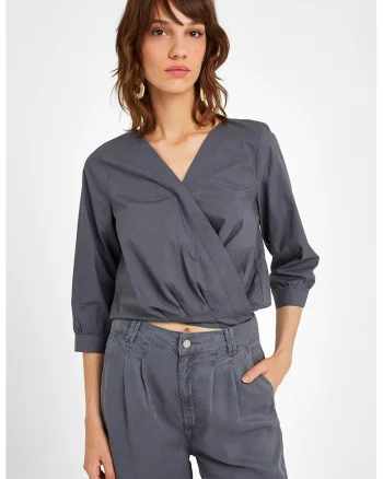 Bluza cu decolteu cache-coeur, Gri inchis