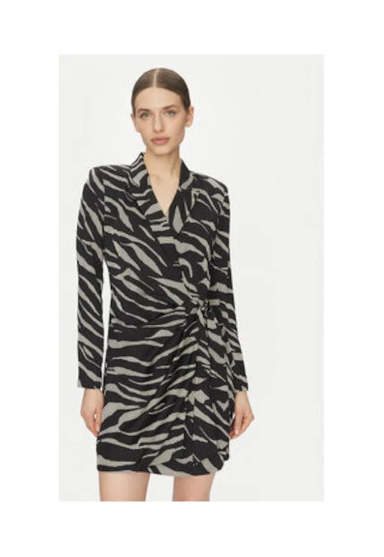 Rochie cu imprimeu zebra, DD4J6D32 ZQO, neagra, 100% poliester, Negru/Bej