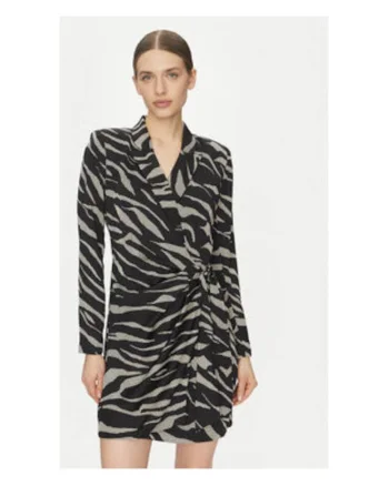 Rochie cu imprimeu zebra, DD4J6D32 ZQO, neagra, 100% poliester, Negru/Bej