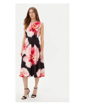 Rochie cu imprimeu floral, DD5H2J04, poliester, Alb/Negru/Roz
