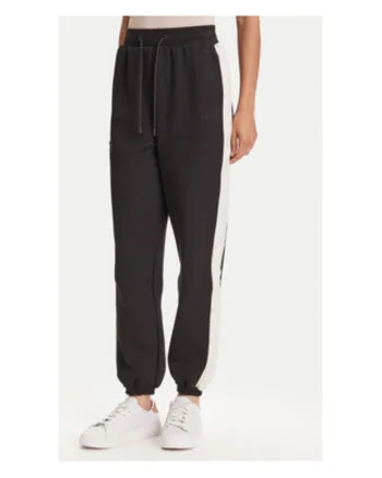 Pantaloni de trening relaxed fit cu benzi laterala contrastanta si talie inalta cu snur