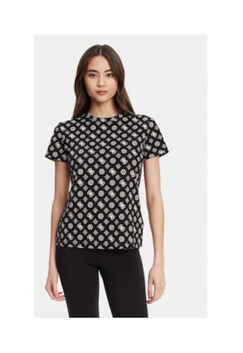 Tricou regular fit de bumbac cu design logo si decolteu la baza gatului