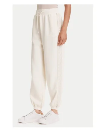 Pantaloni de trening din amestec de bumbac cu snur in talie, benzi logo laterale si mansete elastice