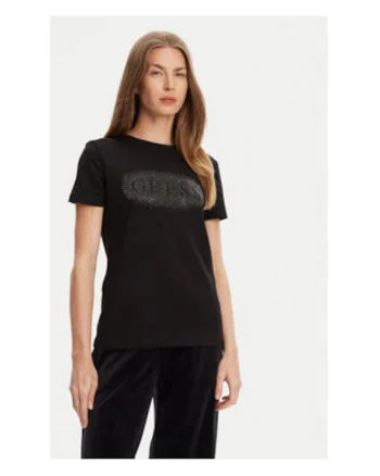 Tricou regular fit din amestec de bumbac cu strasuri si logo pe piept