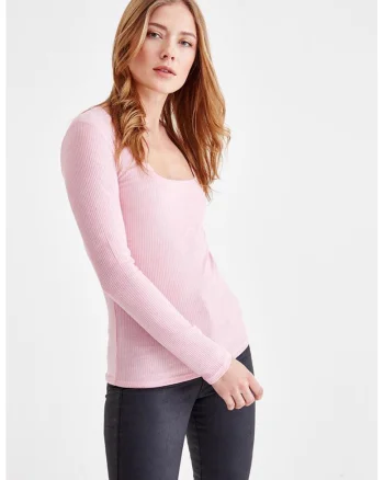 Bluza striata cu model uni, Roz deschis