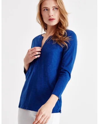 Bluza din bumbac cu fenta cu nasturi, Albastru royal