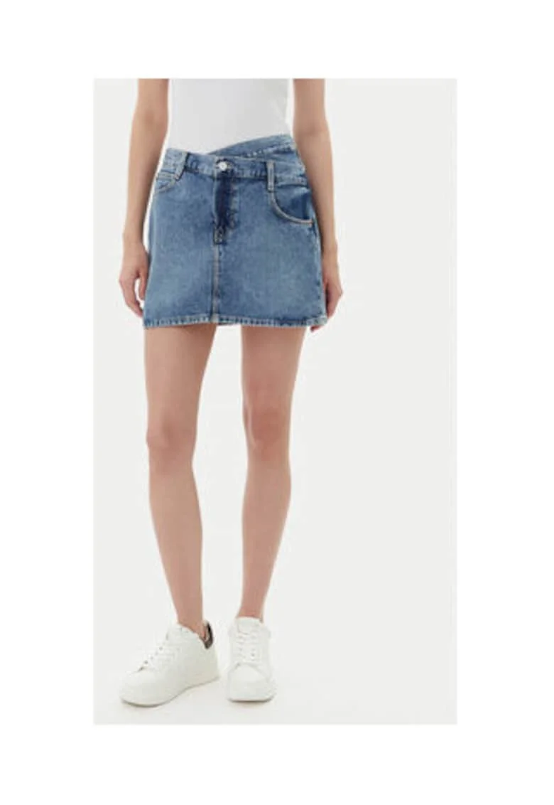 Fusta de dama din denim cu imprimeu uni