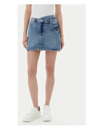 Fusta de dama din denim cu imprimeu uni
